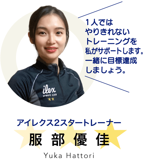 1人では やりきれない トレーニングを 私がサポートします。 一緒に目標達成 しましょう。